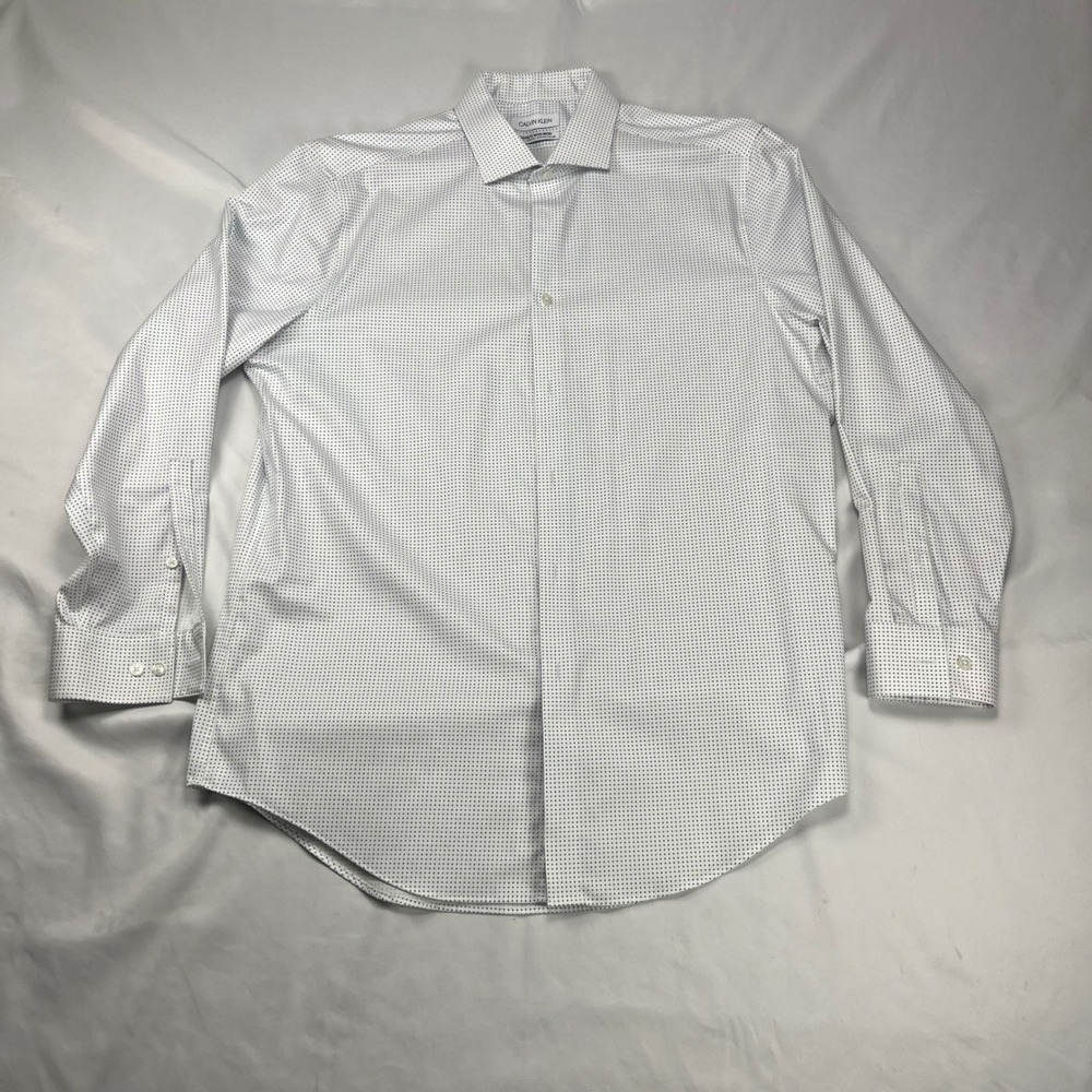 Calvin‎ Klein Infinite Non-Iron Slim Fit Stretch Dress Shirt White Blue Diamond